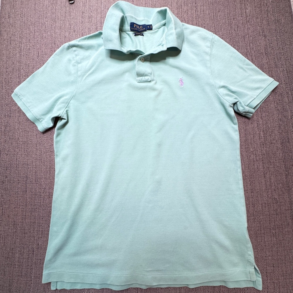 Polo Ralph Lauren Mens Small Classic Fit Mint Green Polo Shirt Lavender Pony